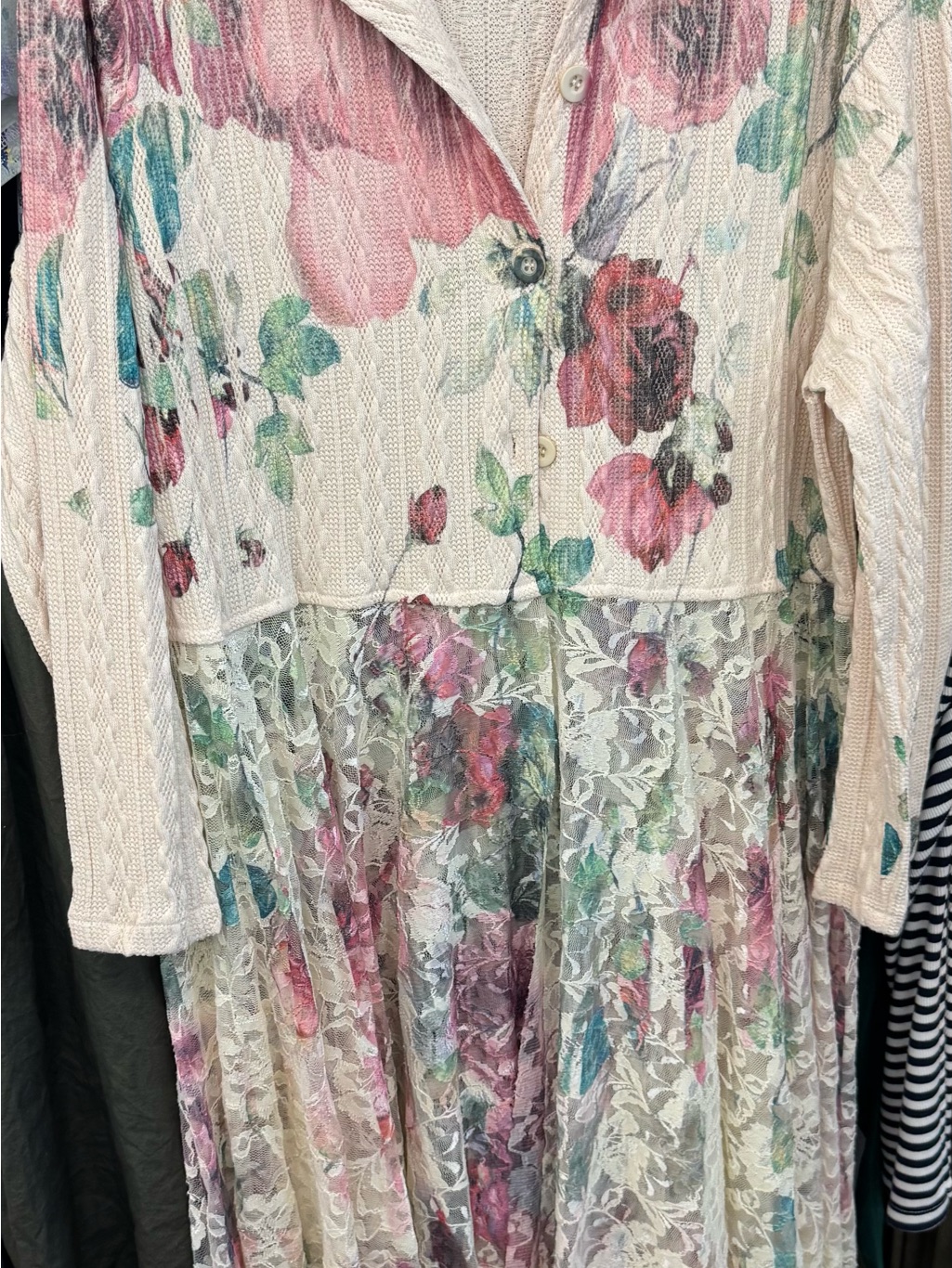 Floral Lace & Knit Button-Front Sweater/Wrap/Dress/ Cardigan Multi Use